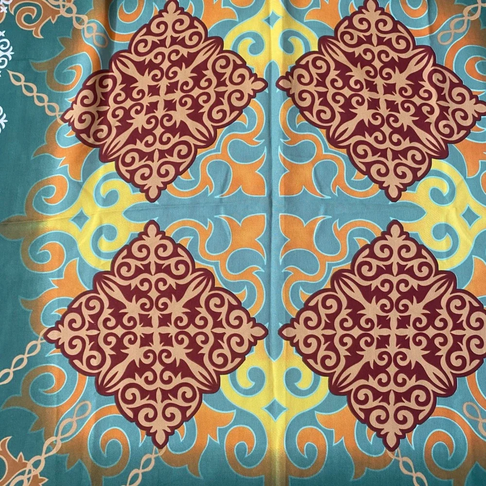 Fermes Paris Green Yellow Orange Damask Scrollwork Square Scarf Neckerchief